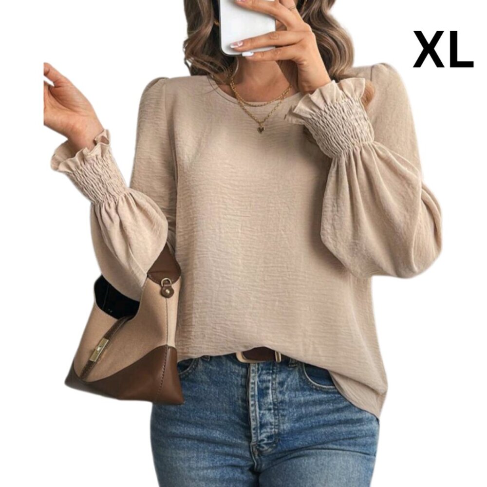 Rose Women's Beige Blouse with Puff Sleeves